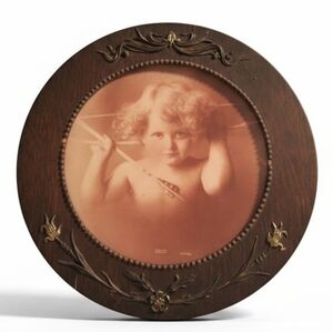 EUC Antique M.B. Parkinson Sepia Framed Photo "Cupid Awake" 1897!